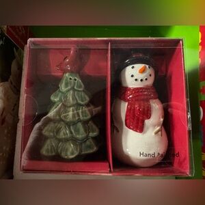 St Nicholas Square Yuletide Salt & Pepper Shaker Set Snowman & Christmas Tree
